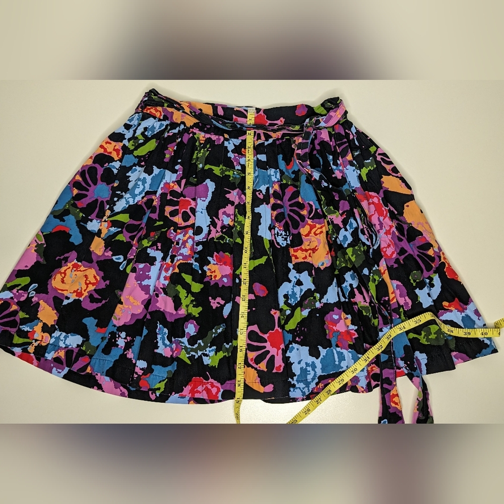 THAKOON for Target Juniors Size 5 Black Floral Pleated Skirt Front Tie - Picture 6 of 8